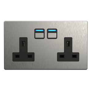 Lightwave 2 Gang Smart Socket (stainless steel)